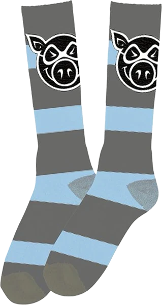 PIG HEAD STRIPE TALL SOCKS MINT/GREY 1pr