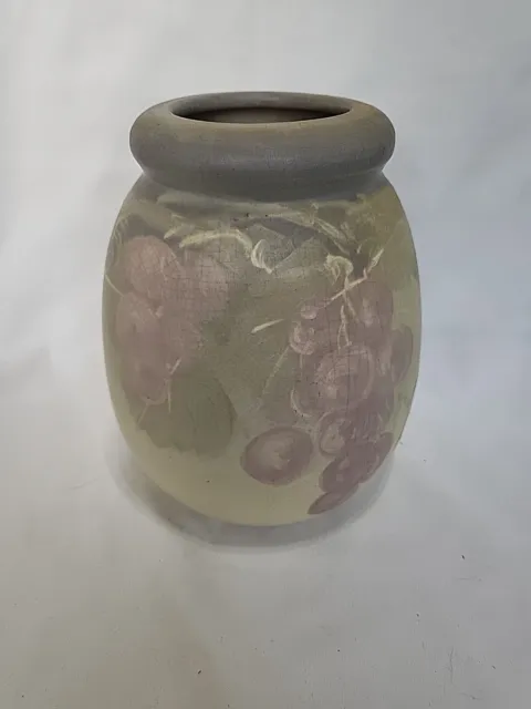 Weller Hudson Art Pottery Light Bulbous Vase With Grapes 7" x 5"