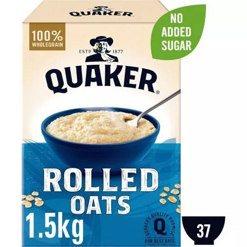Quaker Rolled Porridge Oats 100% Wholegrain Breakfast Cereal Family Pack 1.5Kg