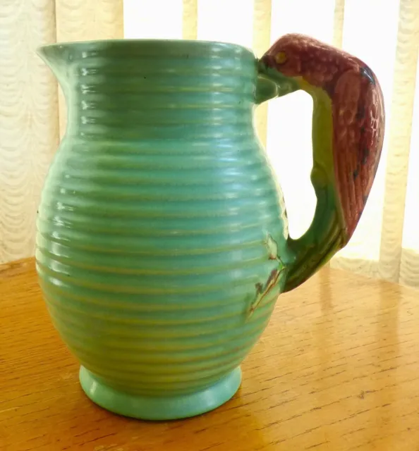Vintage Retro Parrot Handle Ribbed Vase Morton Son Pottery 20th Century Art Deco