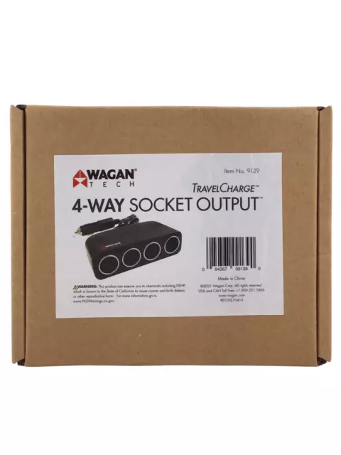 Wagan Travel Charge Tech 4-Way Socket Output 9139 Splitter Extender Automotive