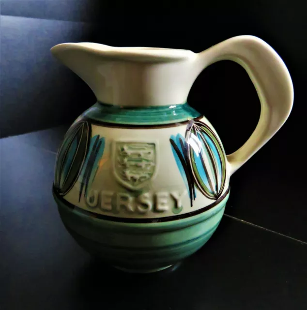 Rare Jersey Pottery cream milk jug 5.5" height Green Vintage Used Excellent 