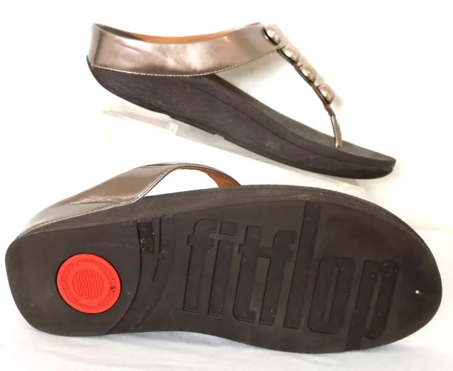 FitFlop C76-012 Rola Bronze Metallic Patent Beaded Thong Sandal shoes Women's 10