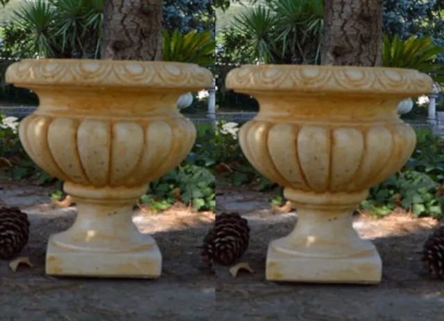 Coppia Di Vasi Calici Fiori Da Giardino Per Esterno In Cemento Marmo E Pietra