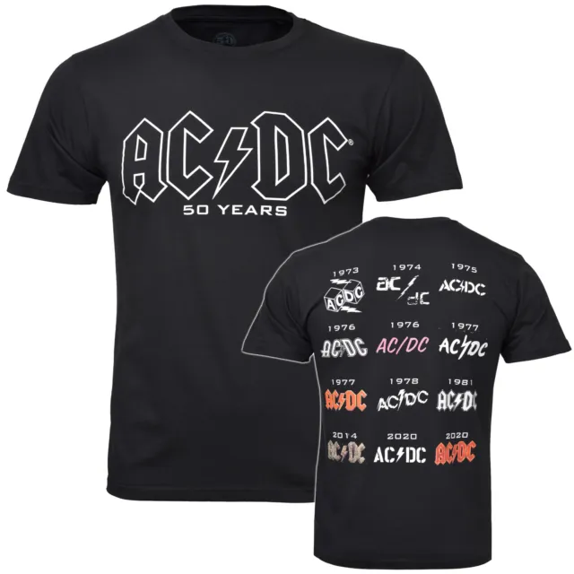 AC DC Logo History T Shirt Official 50 Th Anniversary Fifty Years Rock S-2XL New