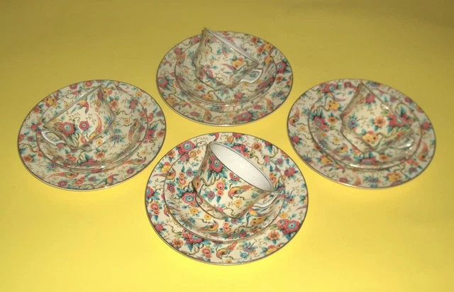 Vintage Royal Winton Exotic Bird 12-Pc. Set Chintz Grimwades England STUNNING!