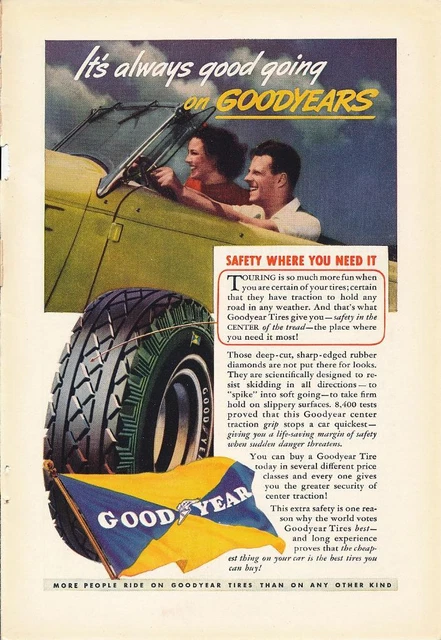 Magazine Ad - 1937 - Goodyear Tires - Couple in car