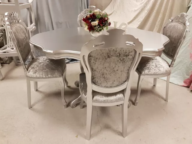 Absolutely Stunning Silver Sparkle Shabby Chic Italian Table and 4 Chairs