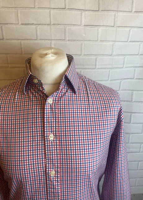 Camicia Charles Tyrwhitt 16"" - 35"" blu bianco a scacchi vestibilità regolare polsino con bottoni