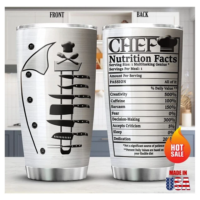 Chef Tumbler Gift For Women Stainless Steel Travel Cup With Lid 20oz Vintage Man