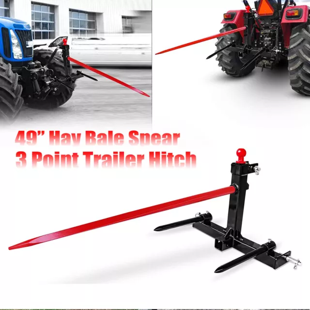 Category 1 Tractor 3 Point 2'' Trailer Hitch Receiver 49'' & 17'' Hay Bale Spear