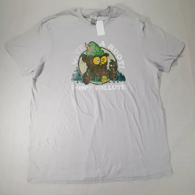 Woodsy The Owl Give A Hoot Don't Pollute Silver Distressed Look XLarge T-shirt