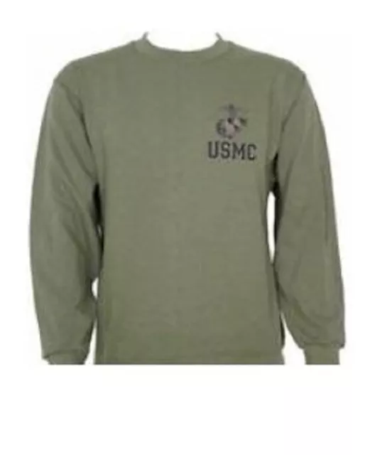 US Marine Corps Sweatshirt USMC EGA LOGO SMALL Eagle Globe Anchor Green OD S