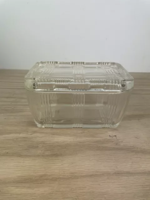 Hazel Atlas Glass Refrigerator Container Dish Criss Cross with Lid Vintage