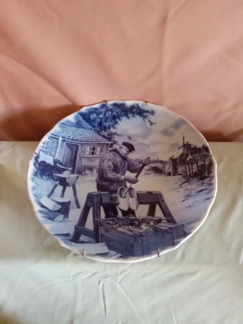Vintage Delft Blauw Hand-Painted Porcelain  Wall Plate Shoemaker 12 1/4"