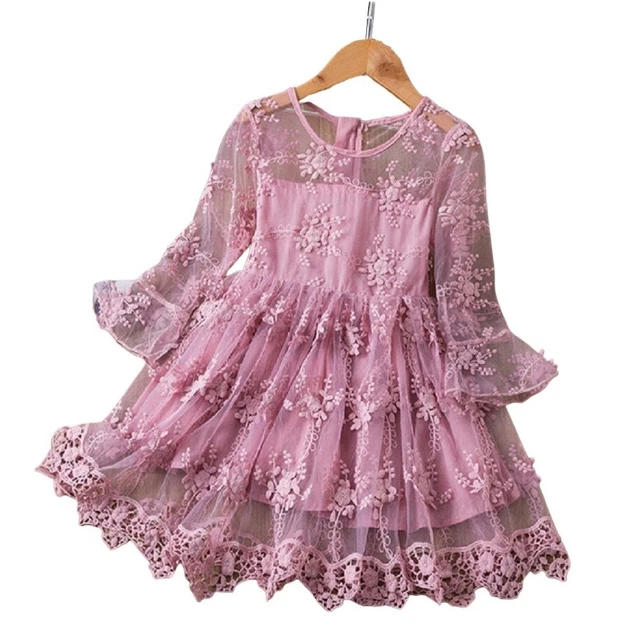 Bambina Abito Vestito Rosa Ricamato Tulle Principessa Cerimonia Festa Ballo 3-7