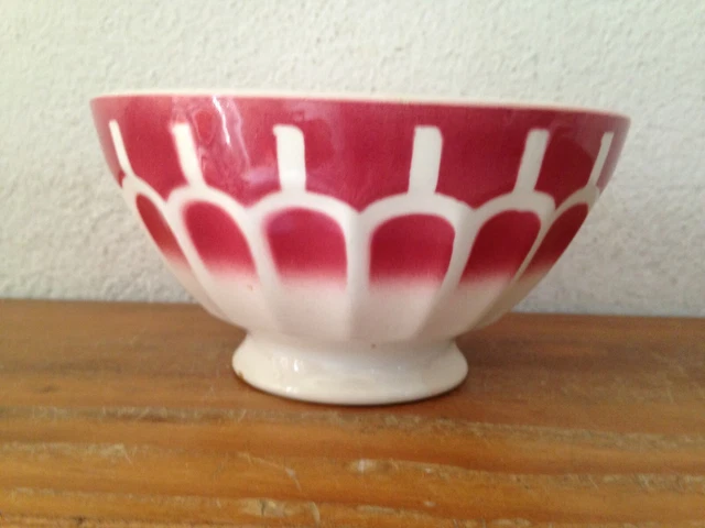 superbe et ancien bol  décor torchon bordeaux /rose   digoin sarreguemines JUD19