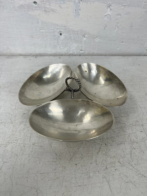 RARE VINTAGE SCIARROTTA STERLING SILVER THREE Bowl TWISTED ROPE HANDLED DISH