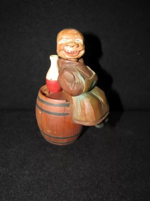 Vintage Anri Hand Carved Wood Monk Figurine Cork Screw Bottle Opener Italy 6 IN