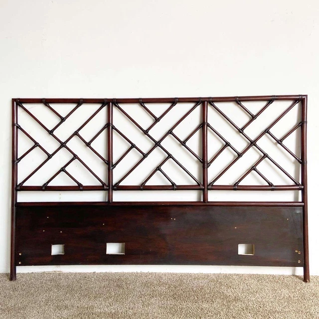Boho Chic Chippendale Style Bamboo Rattan King Size Headboard