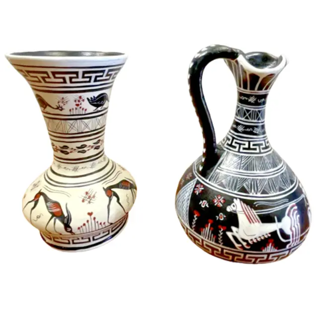 Pair of Unique Greek Vintage Vase Made by Vera G No. 5 & No. 20 Ceramic Handmade