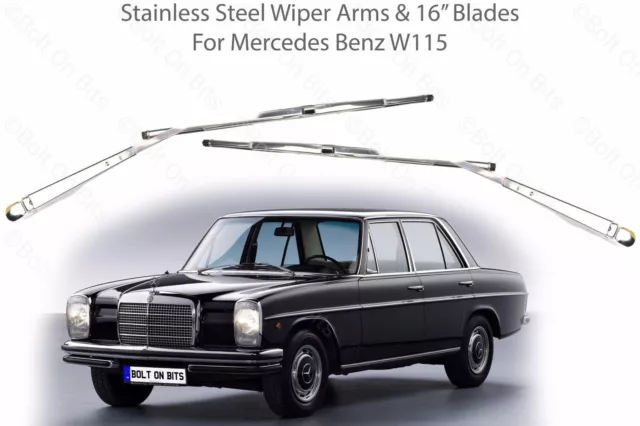 Pair of Stainless Steel Front Wiper Arm & Blades for Mercedes Benz W115