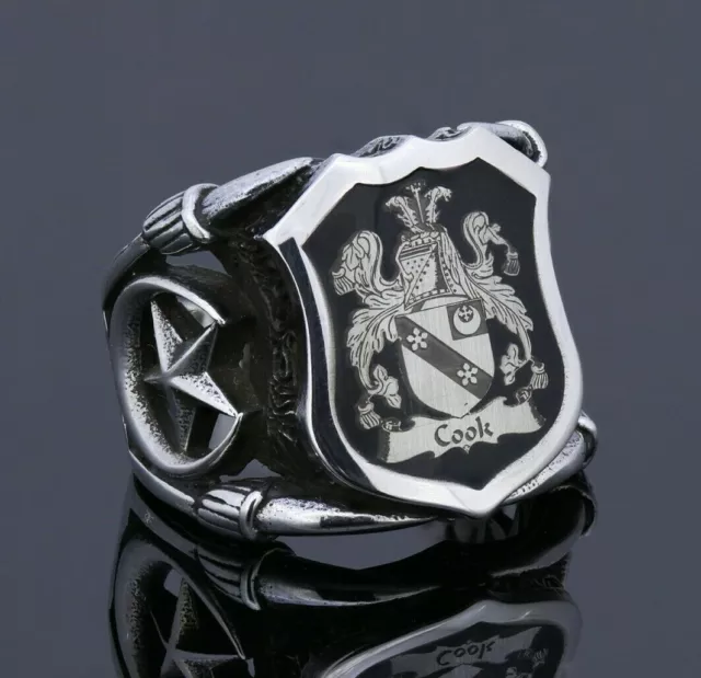Mens Family Crest Ring Coat Of Arms Jewelry Customized Signet Shield Fraternal