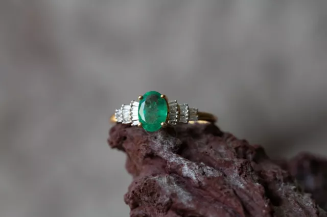 AA Kagem Zambian Emerald & 1ct Diamond 9k Gold Ring