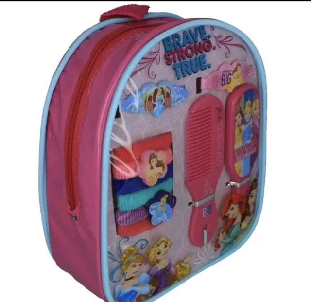 Small Disney Princess Girls Hair Accessories Backpack- Comb Mirror Hair Ties...