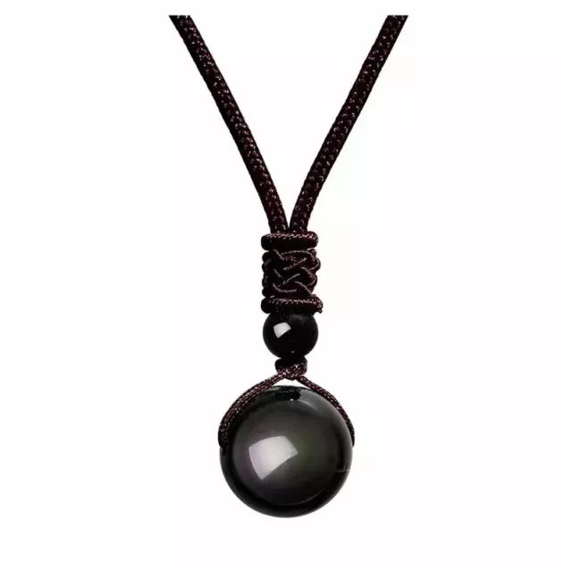 Natural Crystal Black Obsidian Necklace Tiger Eye Stone Ball Pendant Men Jewelry