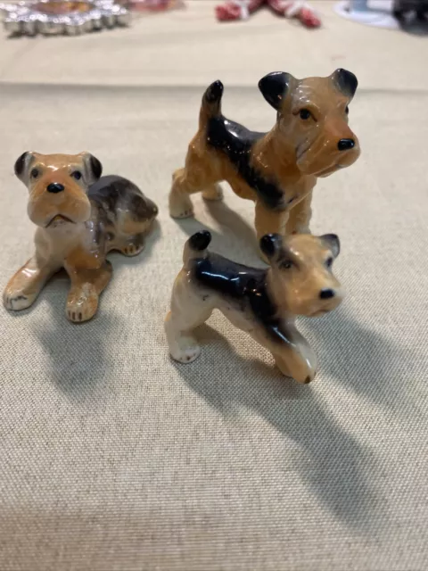 VTG Miniature Ceramic NKK Bone China Fox Terrier Dog Figurine Family Set 3  W/6