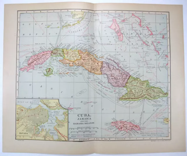 Cuba & Jamaica - Original 1912 Dated Map  by Dodd Mead & Company. Antique