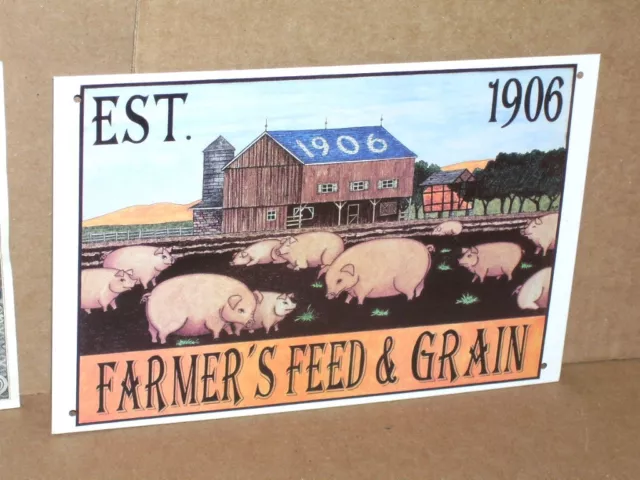 Pig / Hog Sign -- FARMER'S FEED & SEED - Shows an Old 1906 Barn & 11 Little Pigs