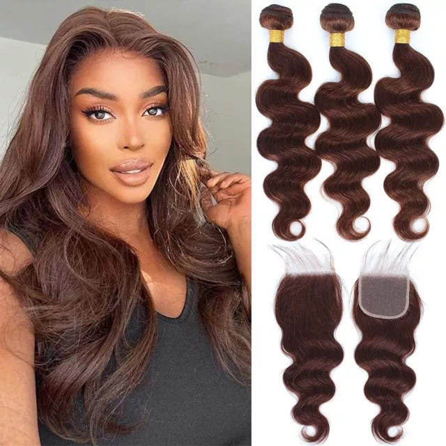 Light Brown Human Hair Bundles with Closure Body Wave 4*4 Lace Closure Remy Hair