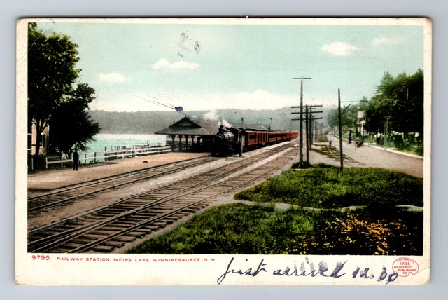 Lake Winnepesaukee NH-New Hampshire, Railway Station, Vintage c1907 Postcard