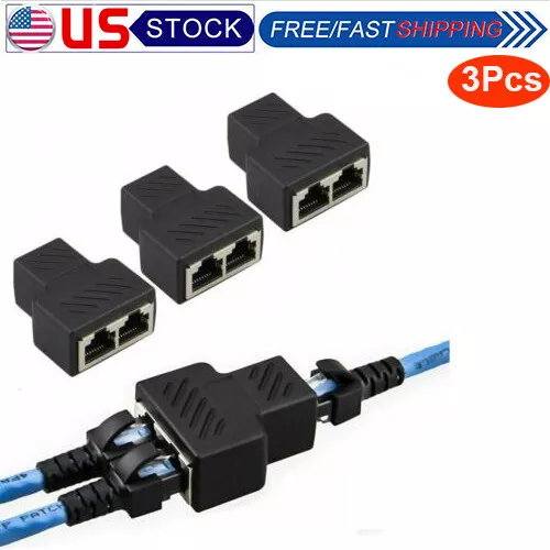 3Pcs RJ45 Splitter Adapter 1 to 2 Ways Dual Port CAT5/6/7 LAN Ethernet Cable