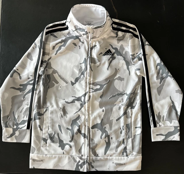 Adidas Kids Zip Up Jacket Size 7 White/grey Camo