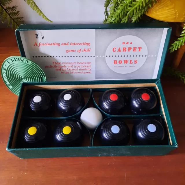 Vintage B&A Brooks & Adams 2.5" Indoor Banda Carpet Bowls Set Original Box - VGC