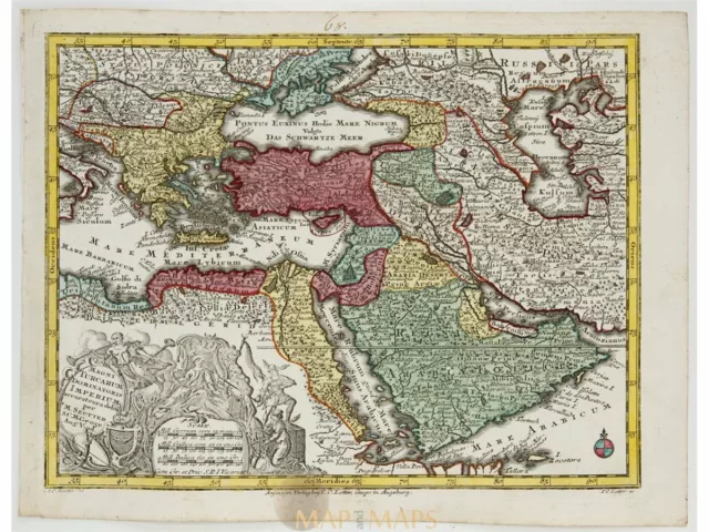Ottoman Empire, Magni Turcarum Dominatoris Imperium, Seutter map 1762.