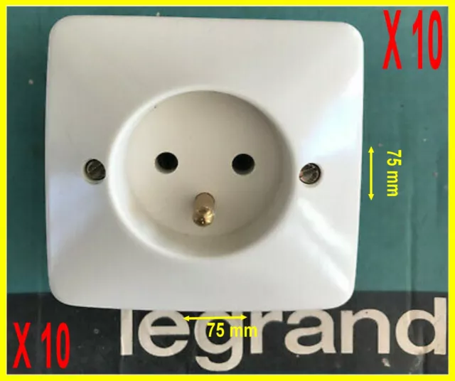 Ancien LEGRAND Neptune,Lot de 10 Prises Electrique Courant + Terre, VINTAGE,Neuf