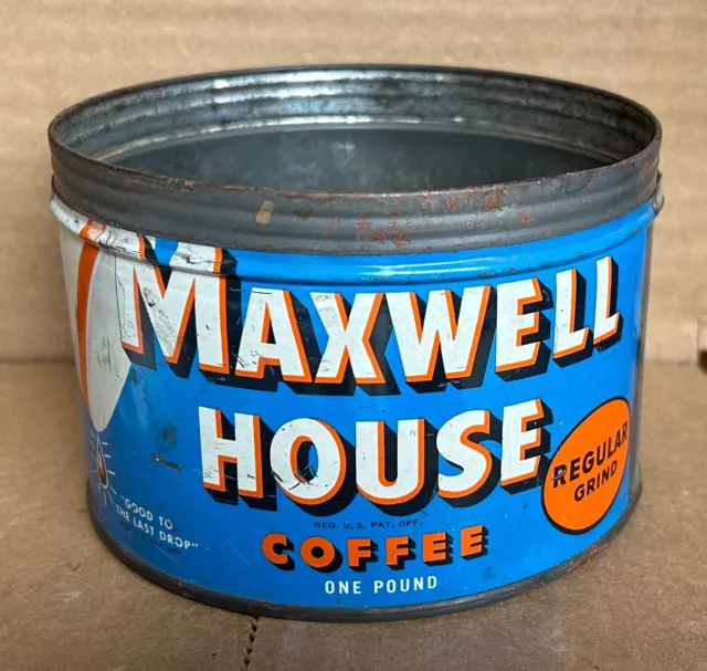 Vintage 1 lb Maxwell House coffee can tin No Lid, REGULAR GRIND