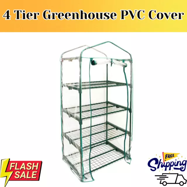 4 Tier Mini Walk in Greenhouse PVC Cover Plastic Replacement Outdoor Garden-UK