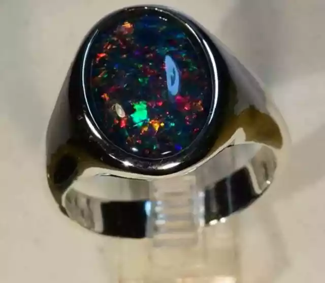 Handmade 925 Sterling Silver Gorgeous Genuine Australian opal handmade Mens Ring