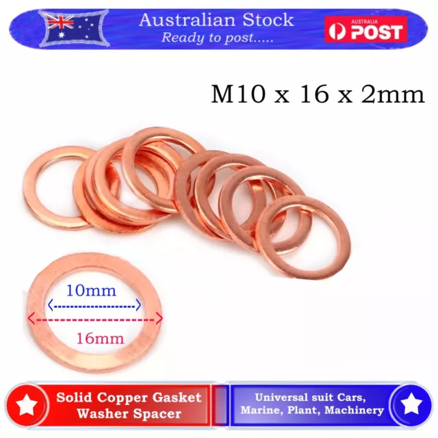 10mm Copper Washer Crush Sump Plug 1x - M10 16x2 mm Banjo Industrial Machinery