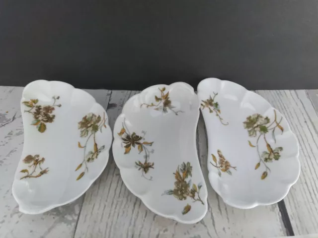 Set Of 3 Haviland & Co Limoges France Leaf Shaped Bone Dishes Schleiger 1154