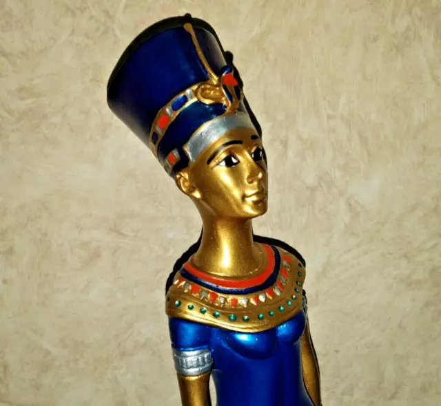 12" Vintage Egyptian Pharaoh Queen Nefertiti Statue Bookend Antique Blue Finish