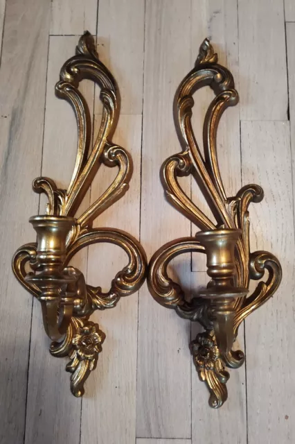 Vintage Pair of Gold Syroco Wall Sconces Hollywood Regency MCM READ