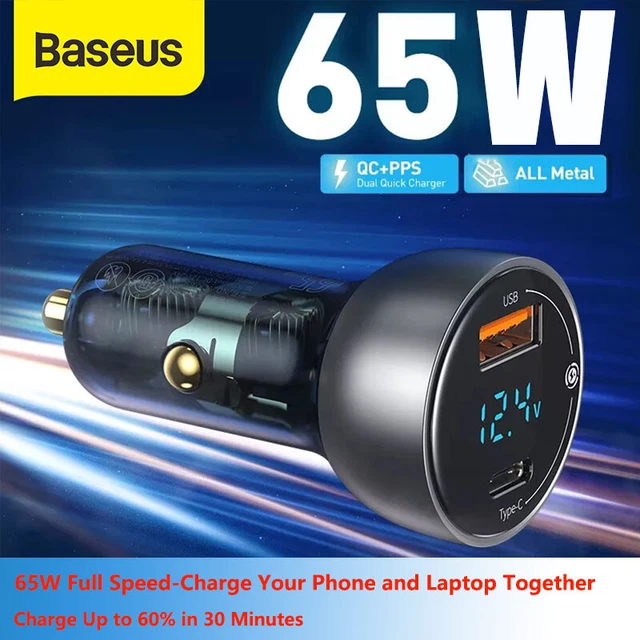 Baseus 65W PD Car Charger USB Type-C Port Fast Charger Cigarette Lighter Adapter