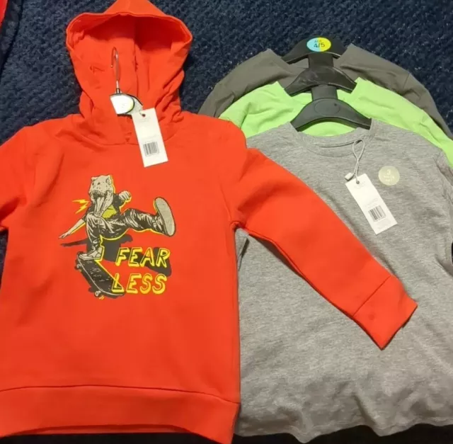 Boys BNWT clothes Bundle Age 4-5 Years Dinosaur Hoodie & 3 Pk Tops