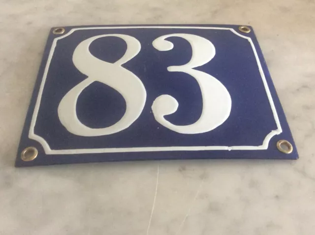 Blue & White French Enamel on Steel House Number 83 Metal Sign Door Gate Plate